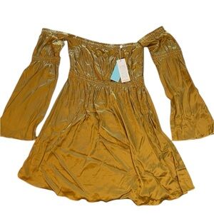 Shore Brand Off-Shoulder Gold‎ Shiny Metallic Dress